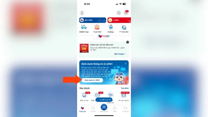 Bước 1 định danh và liên kết tài khoản ngân hàng trên VNPAY