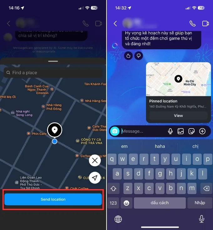 Bước 3 cách gửi vị trí trực tiếp trên Instagram
