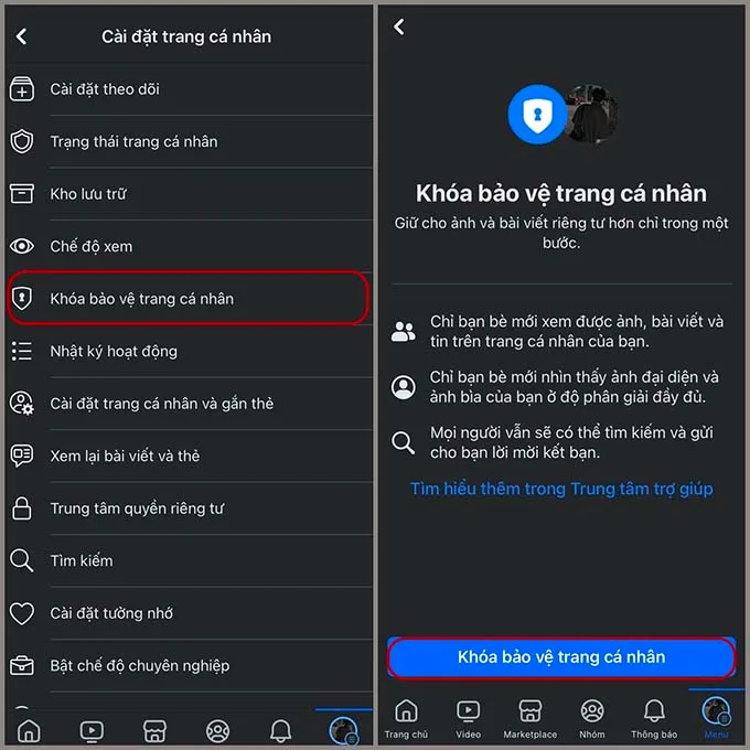 Cách bật khóa bảo vệ trang cá nhân Facebook trên điện thoại