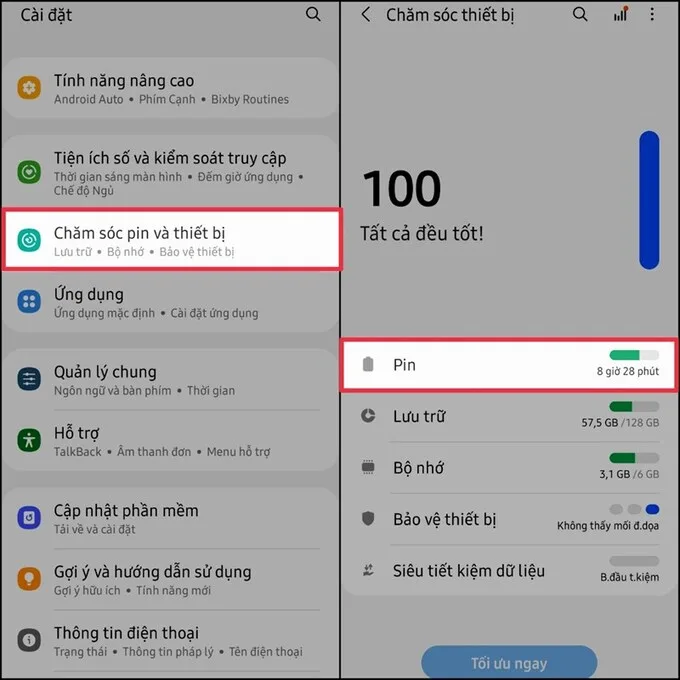 Bước 2 bật sạc nhanh trên điện thoại Samsung