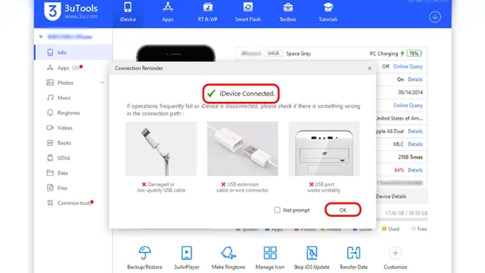 Kết nối iPhone 17 với máy tính bằng cáp Lightning