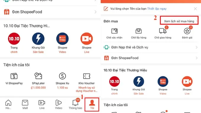 Cách xem lịch sử mua hàng Shopee trên điện thoại