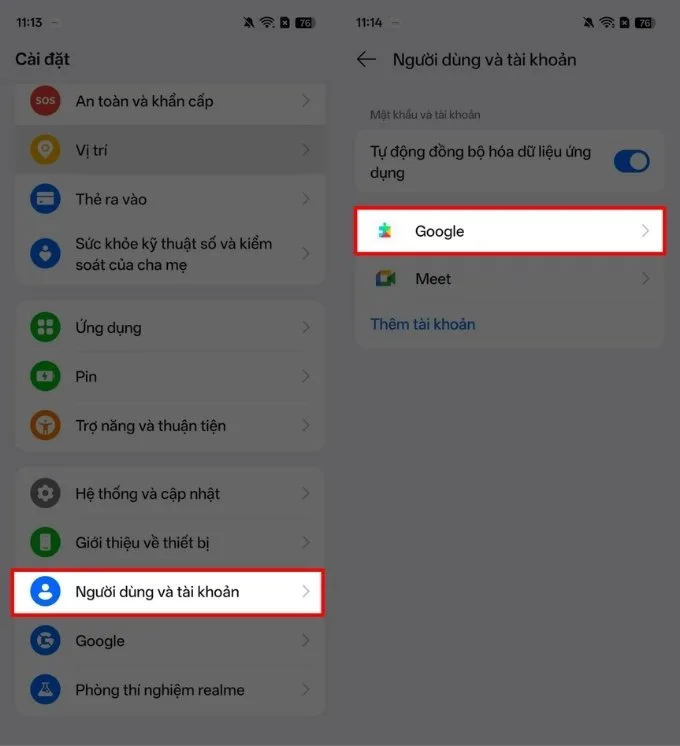 Phân biệt đăng xuất và xóa vĩnh viễn tài khoản Google trên Realme