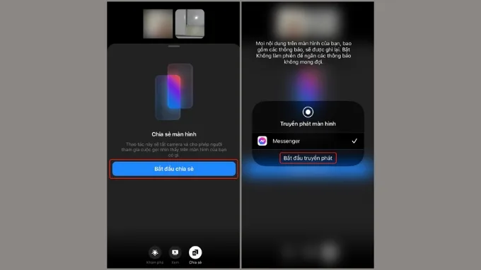 Bước 2 chia sẻ màn hình qua Messenger trên điện thoại