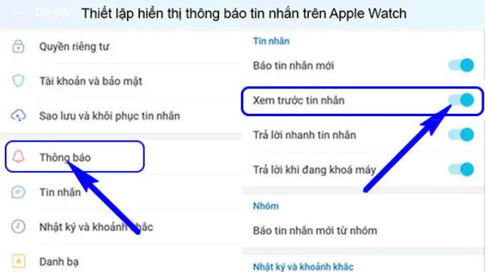 Cài đặt thông báo Zalo trên Apple Watch