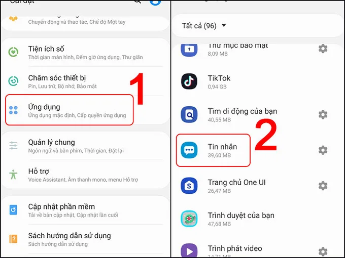Vào Cài đặt và chọn Ứng dụng