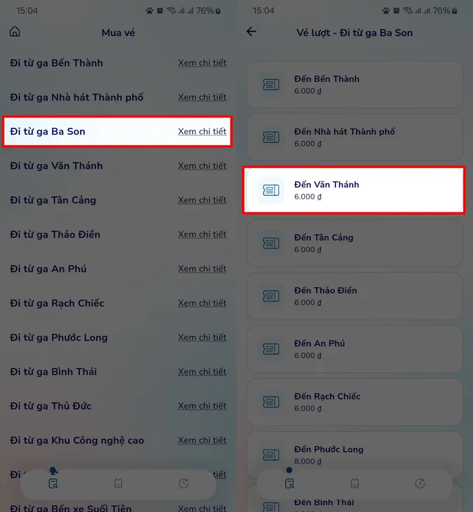 Mua vé theo từng nhà ga