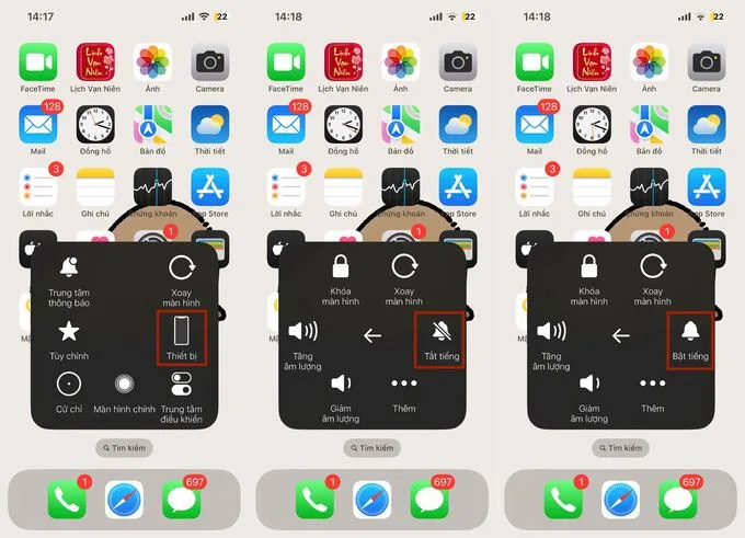 Tắt chế độ im lặng iPhone bằng nút Home ảo