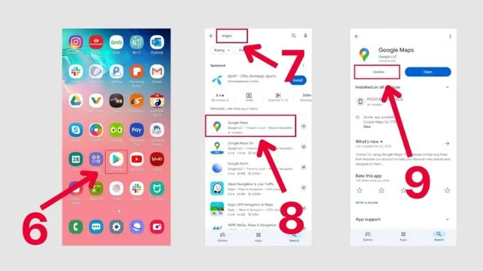 Bước 3: Mở CH Play, tìm ứng dụng Google Maps và nhấn Update.
