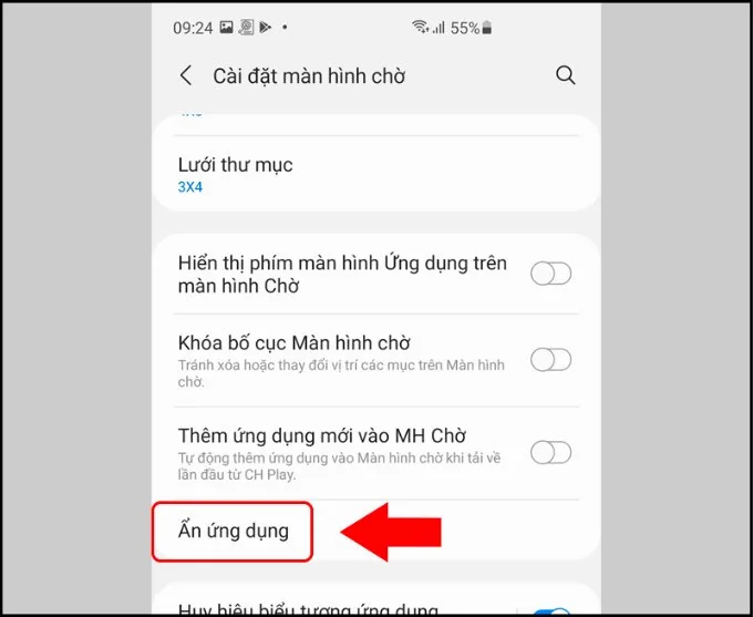 Bước 2 ẩn ứng dụng trên Samsung