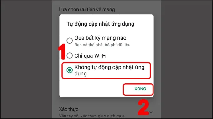 Tắt tính năng tự động update