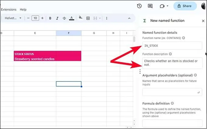 Cách tạo hàm được đặt tên trong Google Sheets trên trình duyệt web