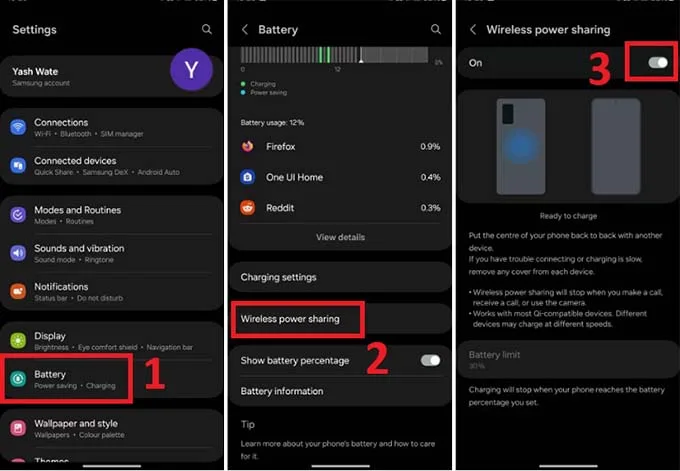 Cách bật tính năng Power Share trên điện thoại Samsung