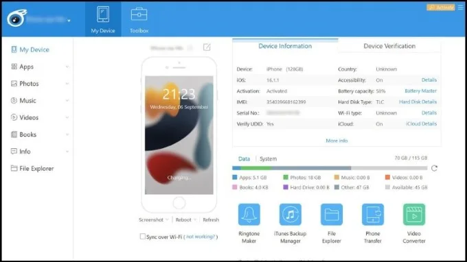 Kiểm tra pin iPhone thông qua iTools
