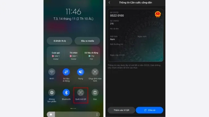 Sử dụng điện thoại để quét mã QR trực tiếp trên CCCD