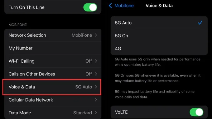 Cách bật/tắt 5G trên iPhone