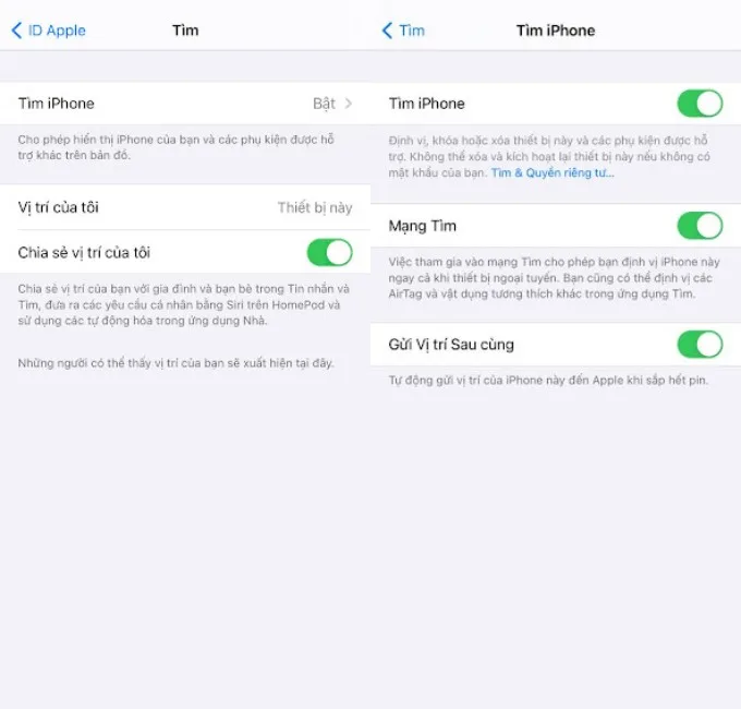 Kích hoạt tính năng trên Tìm iPhone