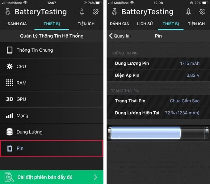 Cách kiểm tra pin iPhone bị chai bằng ứng dụng Battery Testing