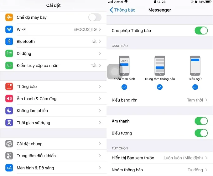 Kích hoạt lại tùy chọn hiển thị thông báo