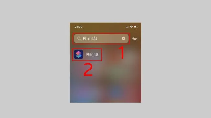 tìm và mở ứng dụng Phím tắt