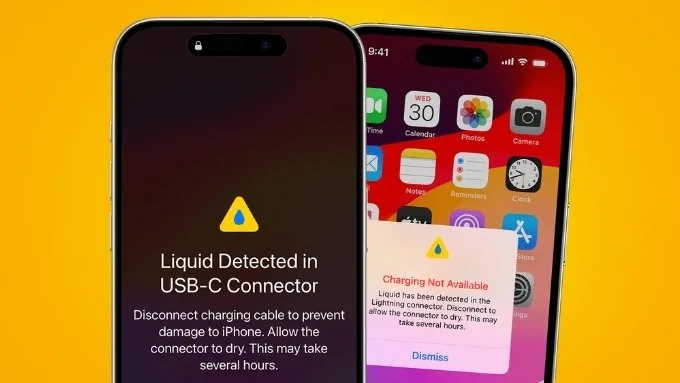 Các thông báo thường gặp khi iPhone phát hiện chất lỏng