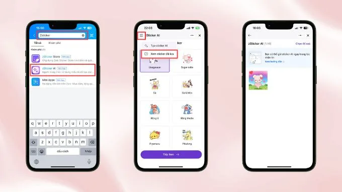 Nhấn vào biểu tượng ba dấu gạch, sau đó nhấn mục Xem sticker đã lưu
