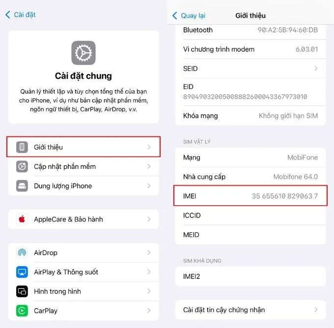 Thực hiện kiểm tra IMEI iPhone