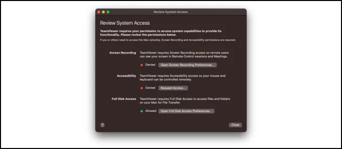 Cách cấp quyền truy cập Teamviewer trên MacBook