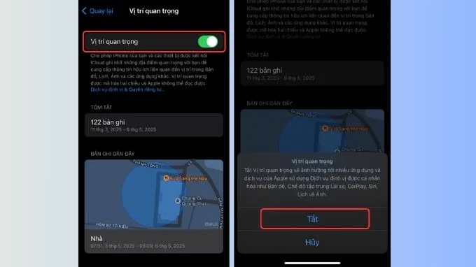 Tắt tính năng ghi lại vị trí quan trọng trên iPhone