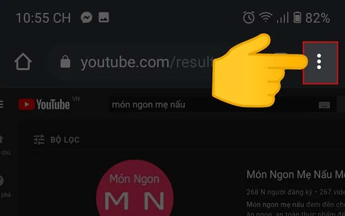 Chọn biểu tượng 3 chấm và bật chế độ trang web máy tính