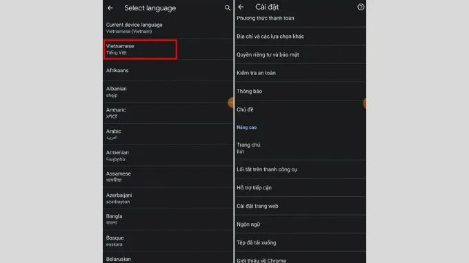 Cách cài đặt tiếng Việt cho Google Chrome trên điện thoại Android