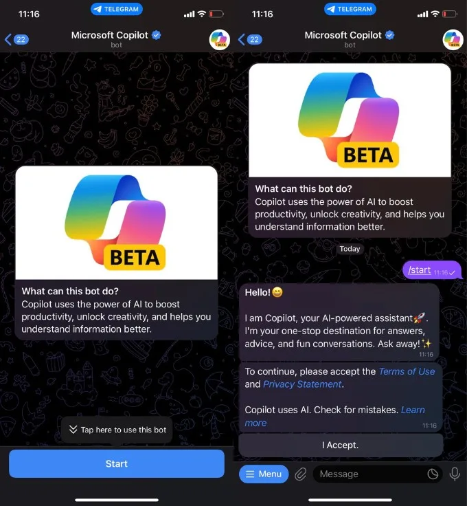 Cách dùng Copilot trên Telegram