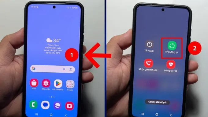Khởi động lại điện thoại để khắc phục lỗi Samsung không tắt được chế độ máy bay