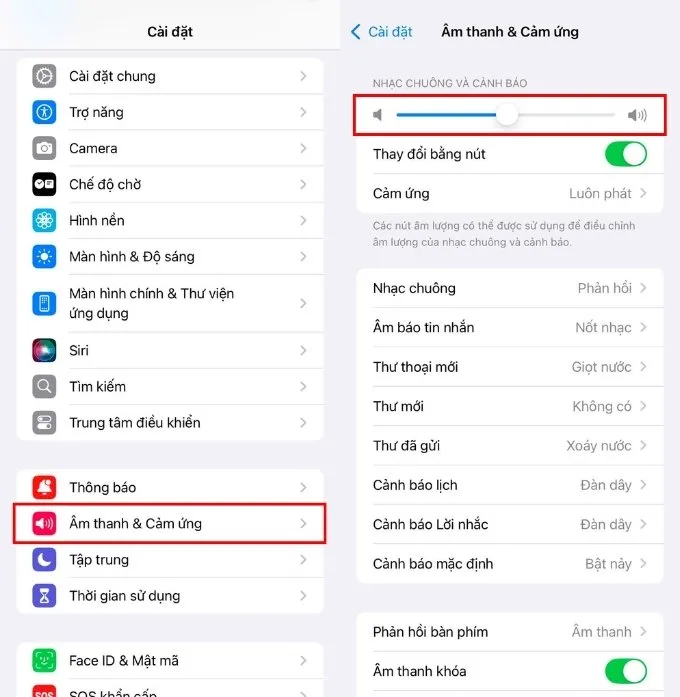 Kiểm tra và điều chỉnh âm lượng chuông
