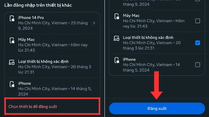 Đăng xuất khỏi các thiết bị không cần thiết