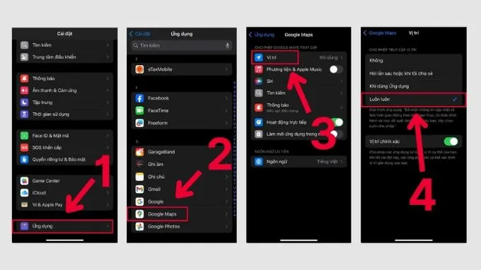 Cấp quyền cho Google Maps trên điện thoại iOS