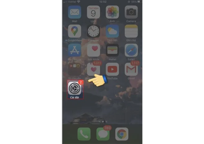 Bước 1 chuyển vùng App Store trong phần Cài đặt