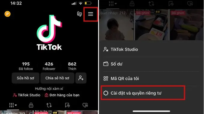 Chọn vào Cài đặt và quyền riêng tư