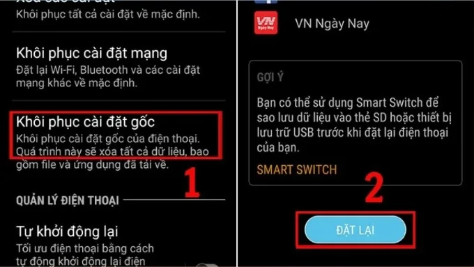 Khôi phục cài đặt gốc bước 2