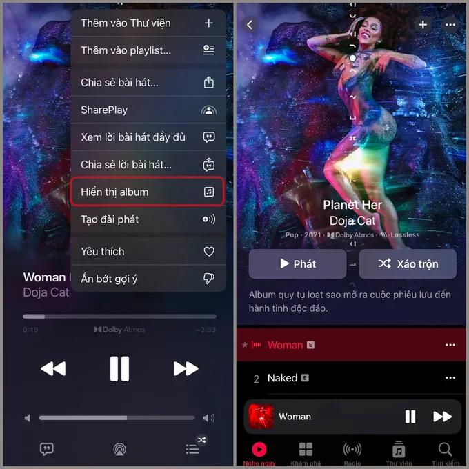 Xem album của bài hát đang phát