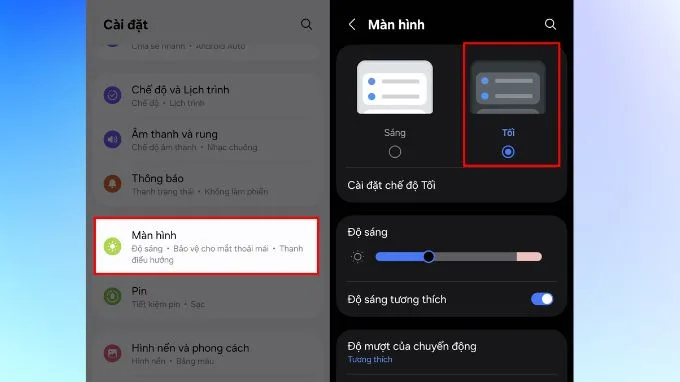 Sử dụng chế độ tiết kiệm pin trên Galaxy A56 để bảo vệ mắt