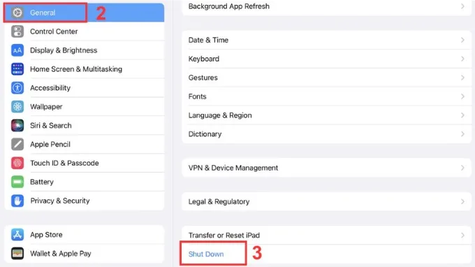 Khởi động lại iPad trong Cài đặt