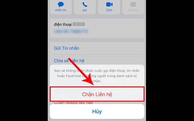 Bấm “Chặn liên hệ” để hoàn tất việc chặn tin nhắn SMS và cuộc gọi từ số điện thoại lạ