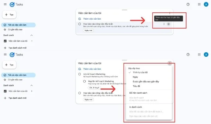 Cách sắp xếp và quản lý các công việc trên Google Task