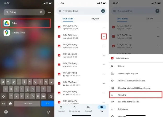 Cách 1 tải ảnh từ Google Drive về iPhone