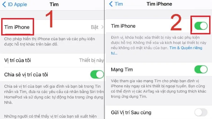 Tắt tính năng Find My iPhone