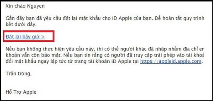 Đặt lại mật khẩu iCloud mới qua email