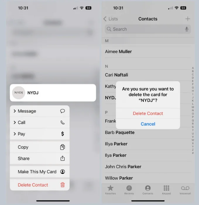 Cách xóa từng danh bạ trên iPhone