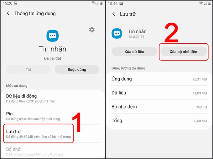 Chọn Lưu trữ và nhấn Xóa bộ nhớ đệm