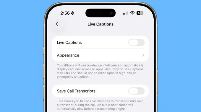 Chữ phụ đề trực tiếp (Live Captions) mở rộng trên iOS 26 Beta 2